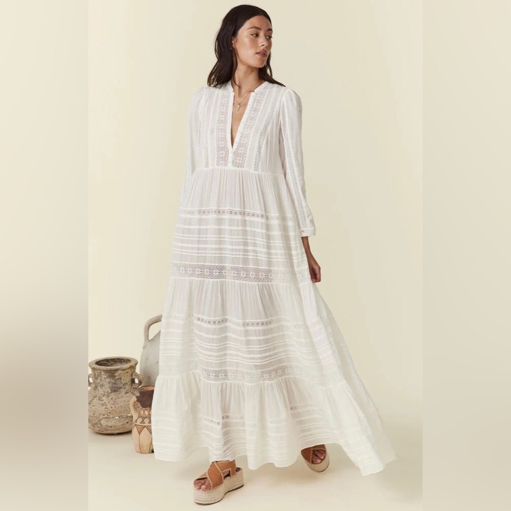 NWOT Spell Teodora White Long Sleeve Maxi Dress